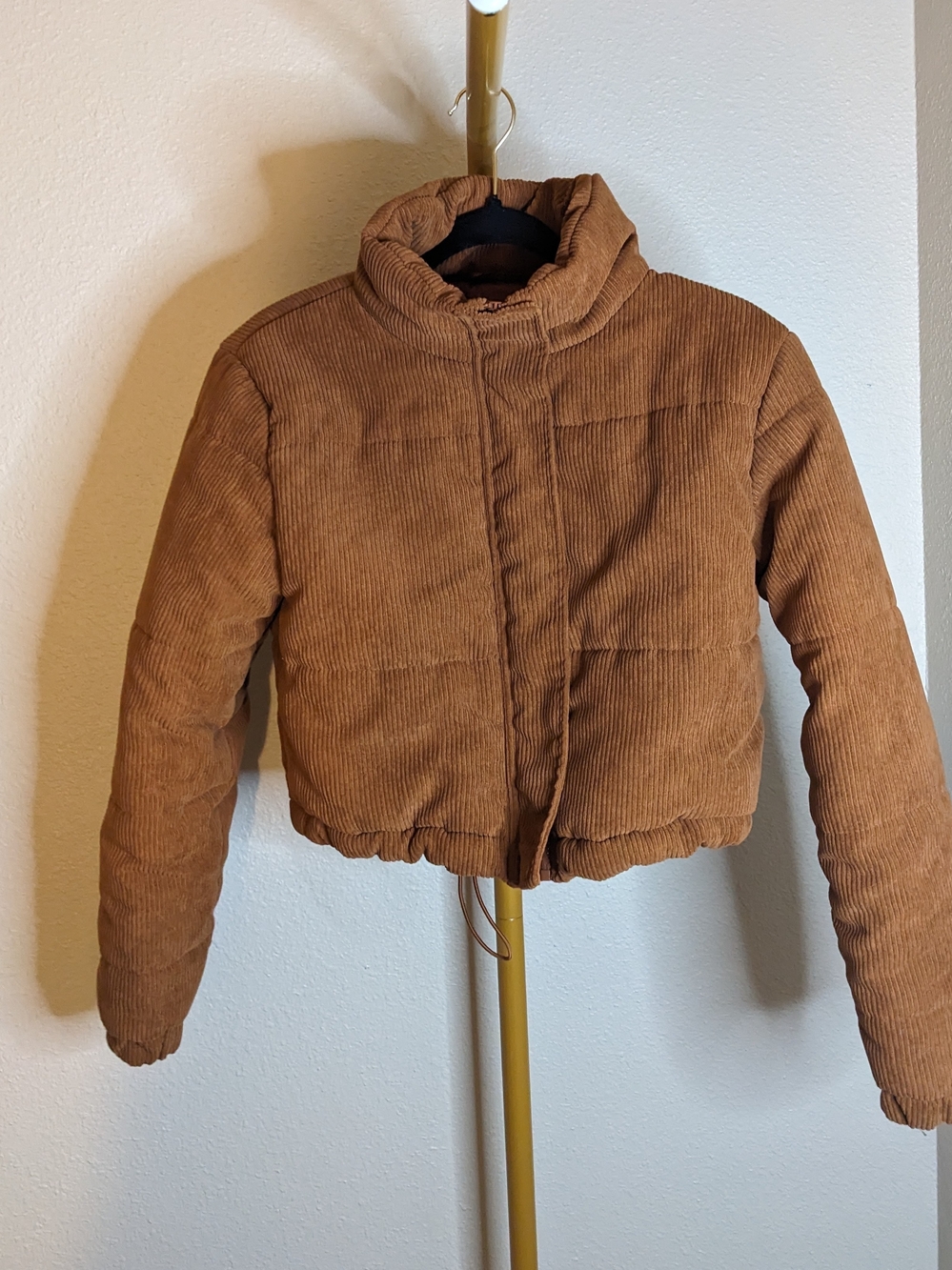 Brown Corduroy Cropped Bomber Puffer Jacket